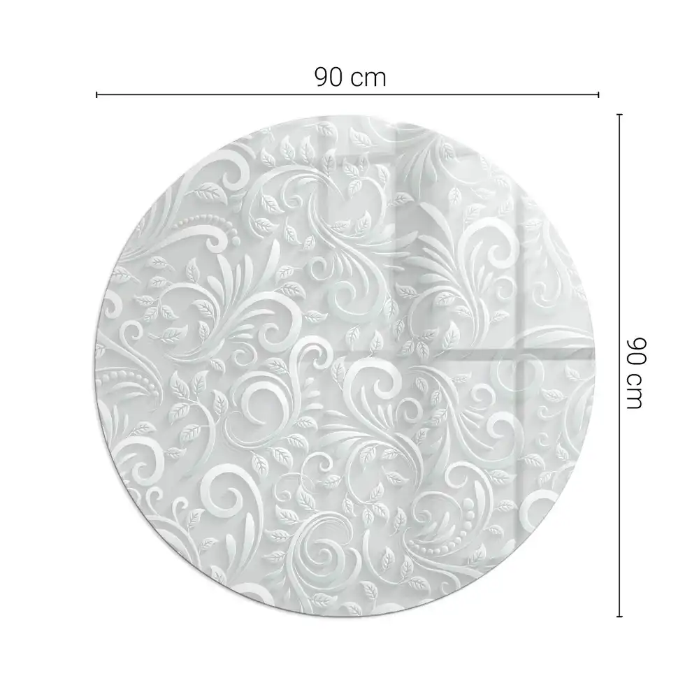 Plaque de sol ronde en verre pour cheminée avec motif végétal