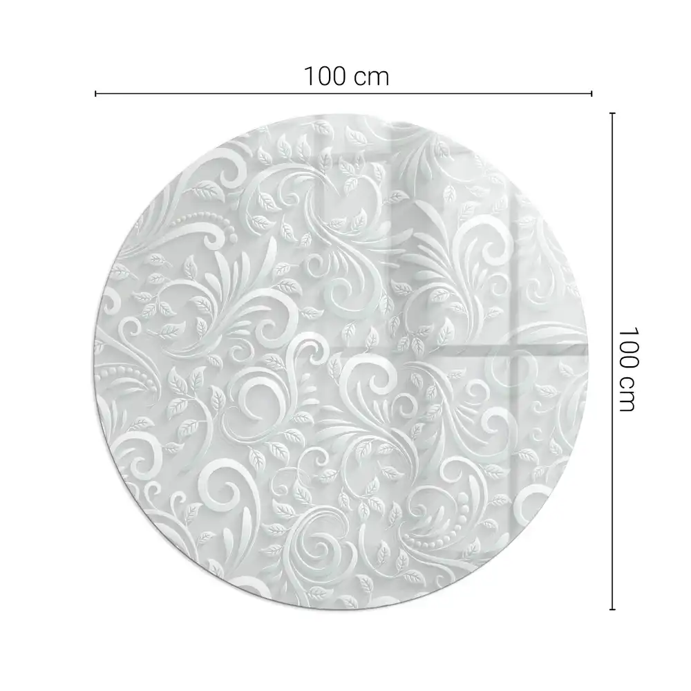 Plaque de sol ronde en verre pour cheminée avec motif végétal