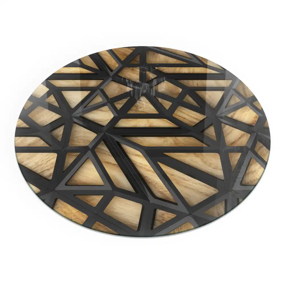 Plaque de sol ronde pour cheminée avec motif géométrique bois