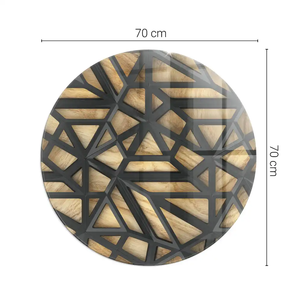 Plaque de sol ronde pour cheminée avec motif géométrique bois