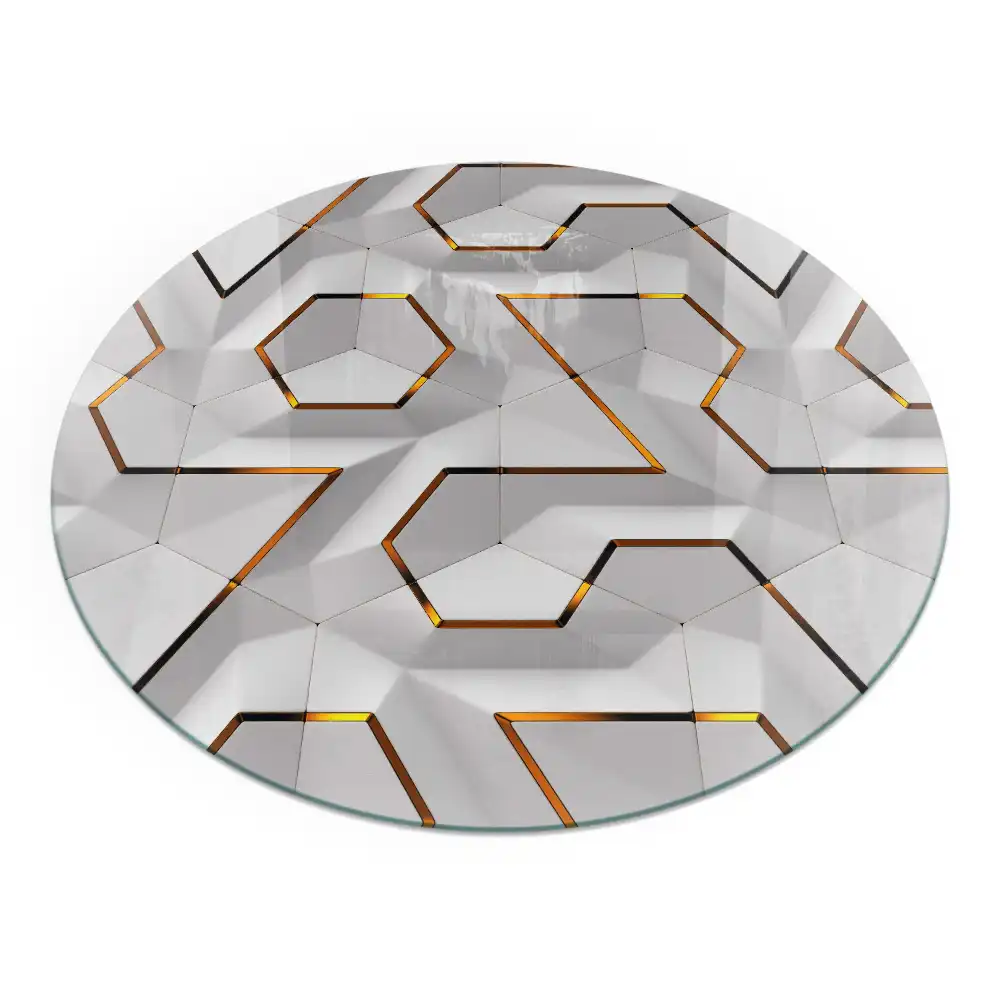 Plaque de protection ronde en verre trempé pour cheminée avec motif géométrique 3D