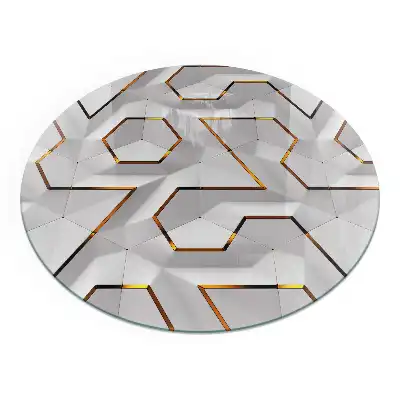 Plaque de protection ronde en verre trempé pour cheminée avec motif géométrique 3D