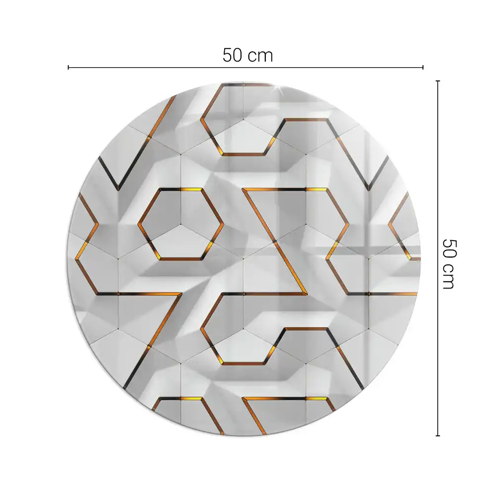 Plaque de protection ronde en verre trempé pour cheminée avec motif géométrique 3D