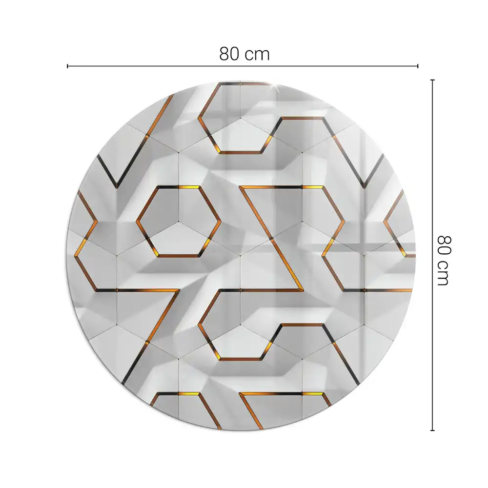 Plaque de protection ronde en verre trempé pour cheminée avec motif géométrique 3D