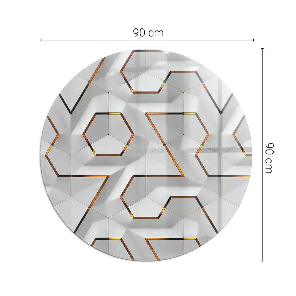 Plaque de protection ronde en verre trempé pour cheminée avec motif géométrique 3D