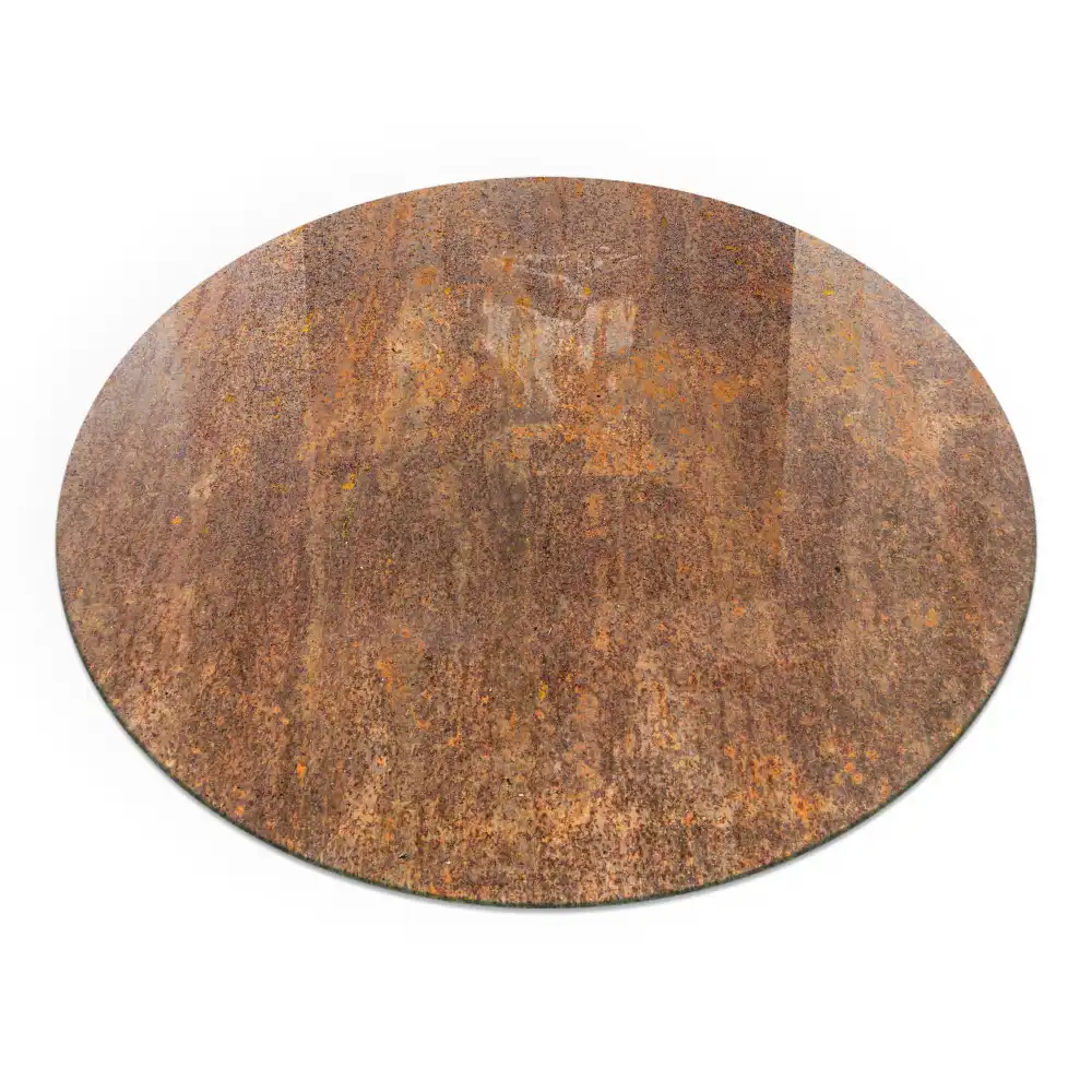 Plaque de protection ronde en verre trempé pour cheminée motif rouille