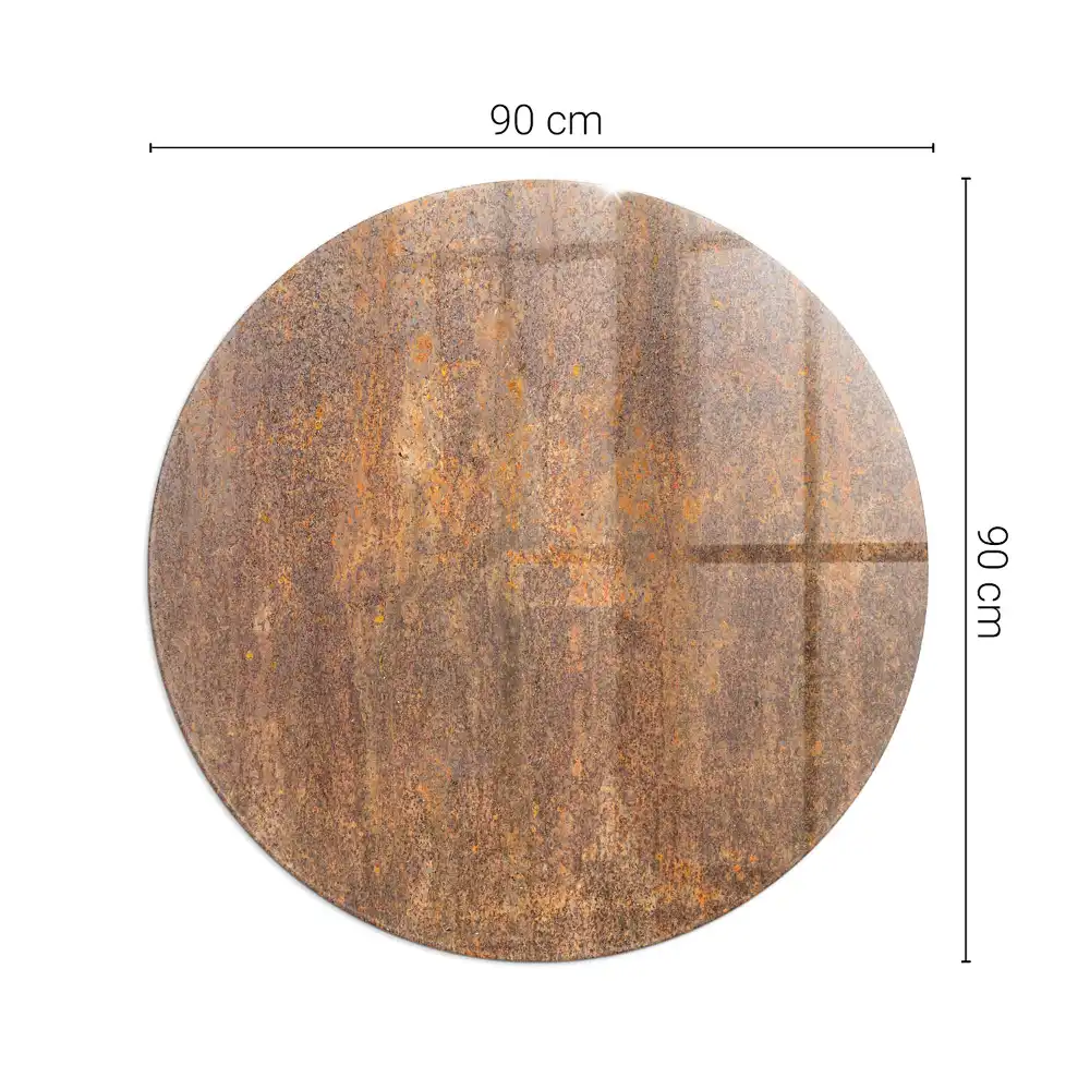 Plaque de protection ronde en verre trempé pour cheminée motif rouille
