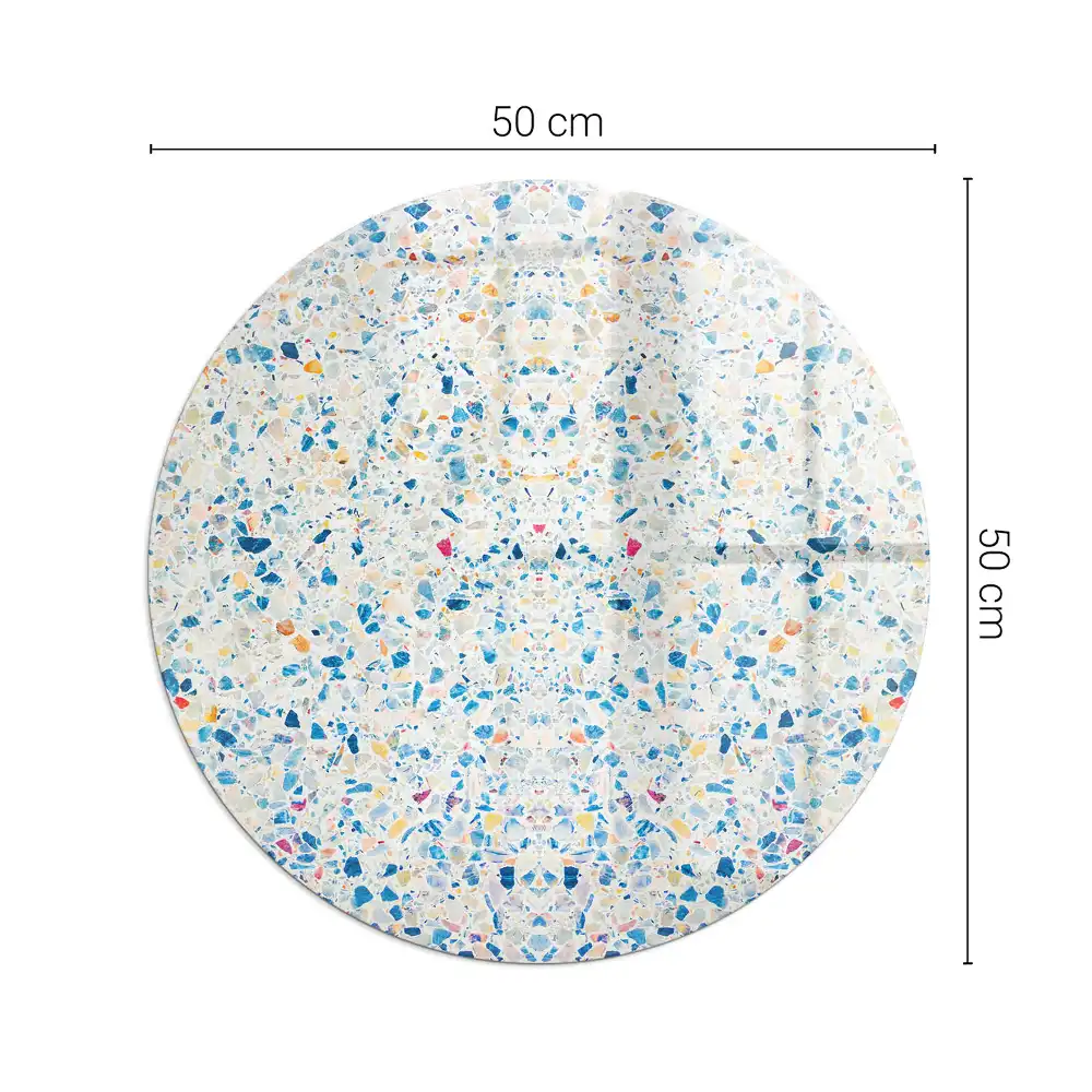 Plaque de sol ronde en verre pour cheminée avec motif texturé abstrait