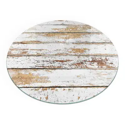 Plaque de protection ronde en verre trempé pour cheminée motif planche de bois endommagée