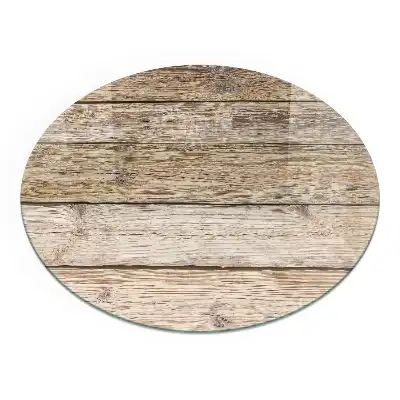 Plaque de protection ronde en verre trempé pour cheminée motif planches en bois naturel