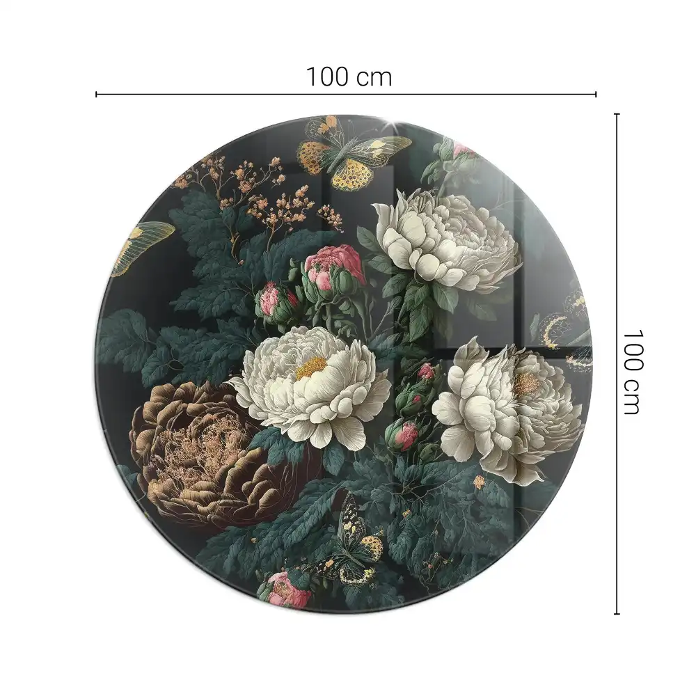 Plaque de sol ronde en verre pour cheminée à motif floral et papillons