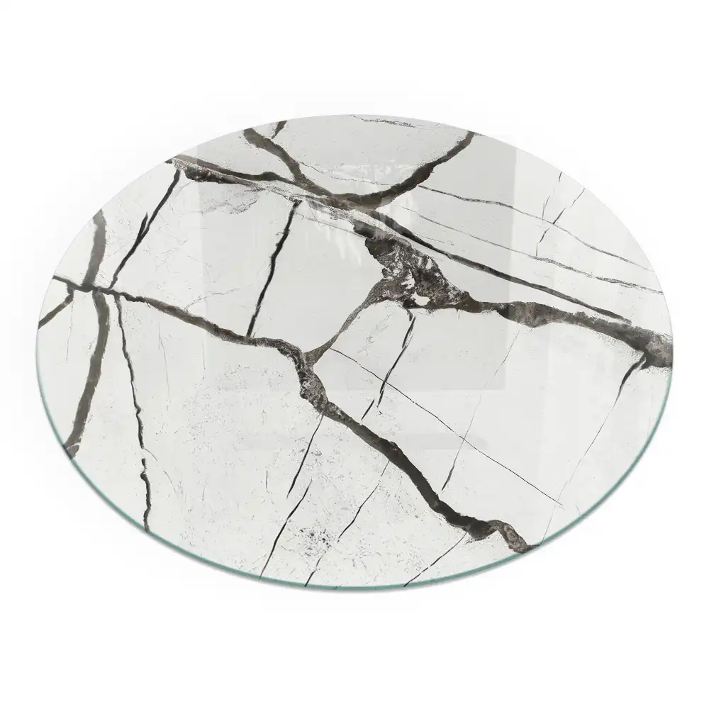 Plaque de sol ronde pour cheminée motif veines de marbre