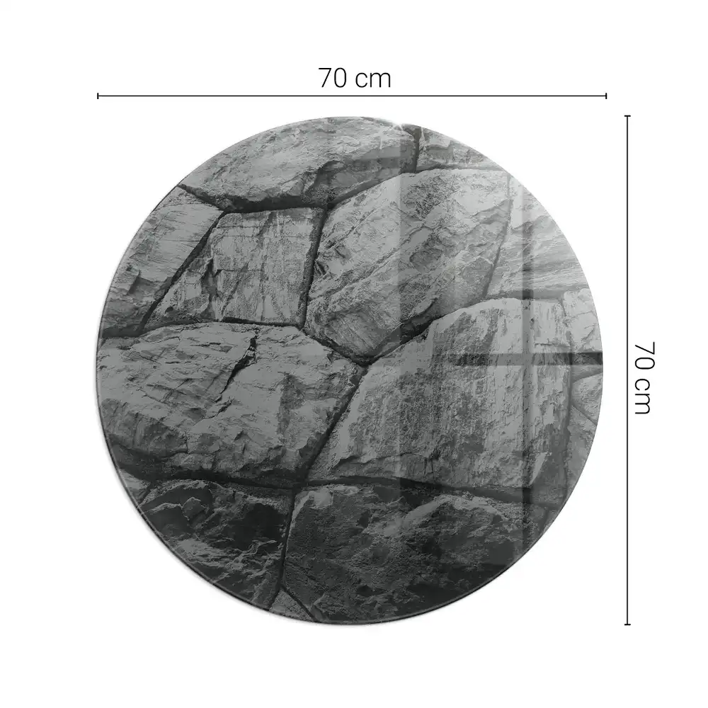 Plaque de protection ronde en verre trempé pour cheminée motif pierre naturelle