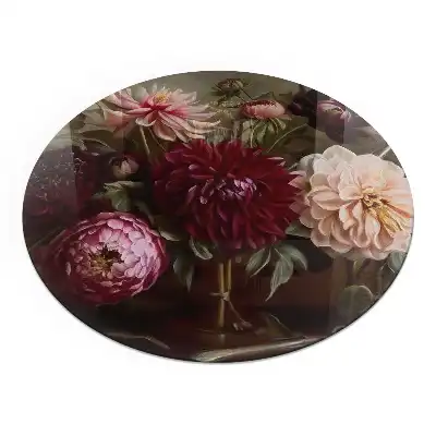Plaque de protection ronde en verre trempé pour cheminée motif bouquet de fleurs