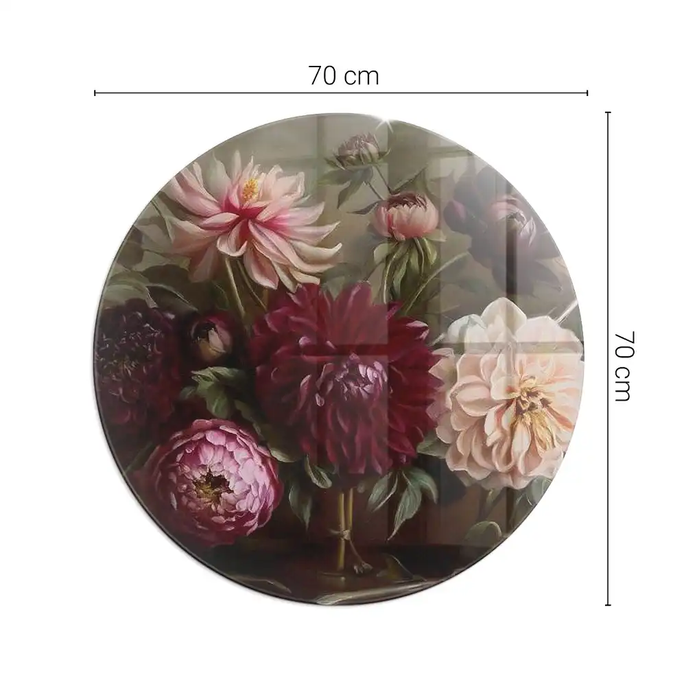 Plaque de protection ronde en verre trempé pour cheminée motif bouquet de fleurs