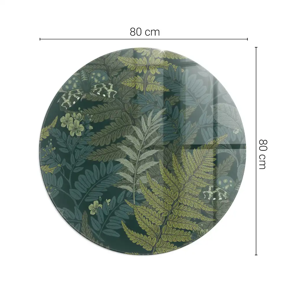 Plaque de sol ronde en verre pour cheminée à motifs végétaux et papillons