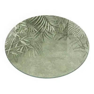 Plaque de sol ronde en verre pour cheminée avec motif de feuilles tropicales