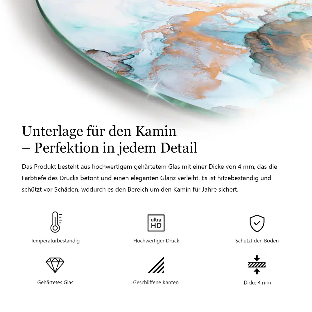 Plaque de sol ronde pour cheminée à motif marbré