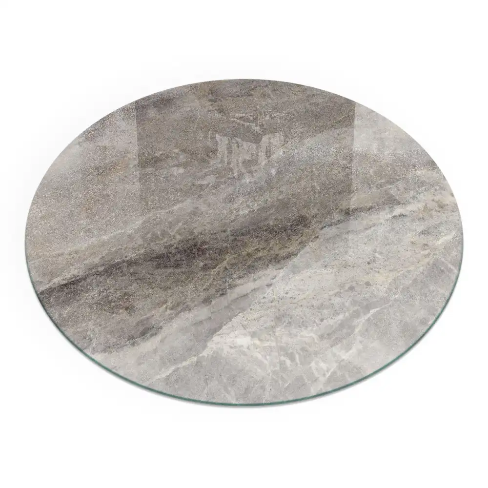 Plaque de sol ronde en verre pour cheminée motif pierre naturelle