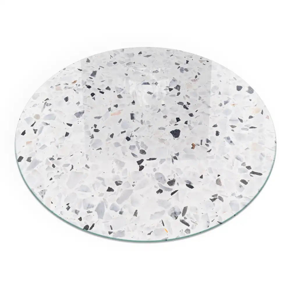 Plaque de sol ronde en verre pour cheminée avec motif de particules de pierre