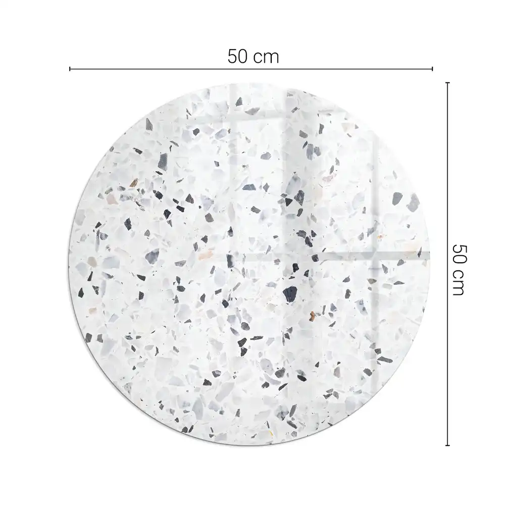 Plaque de sol ronde en verre pour cheminée avec motif de particules de pierre