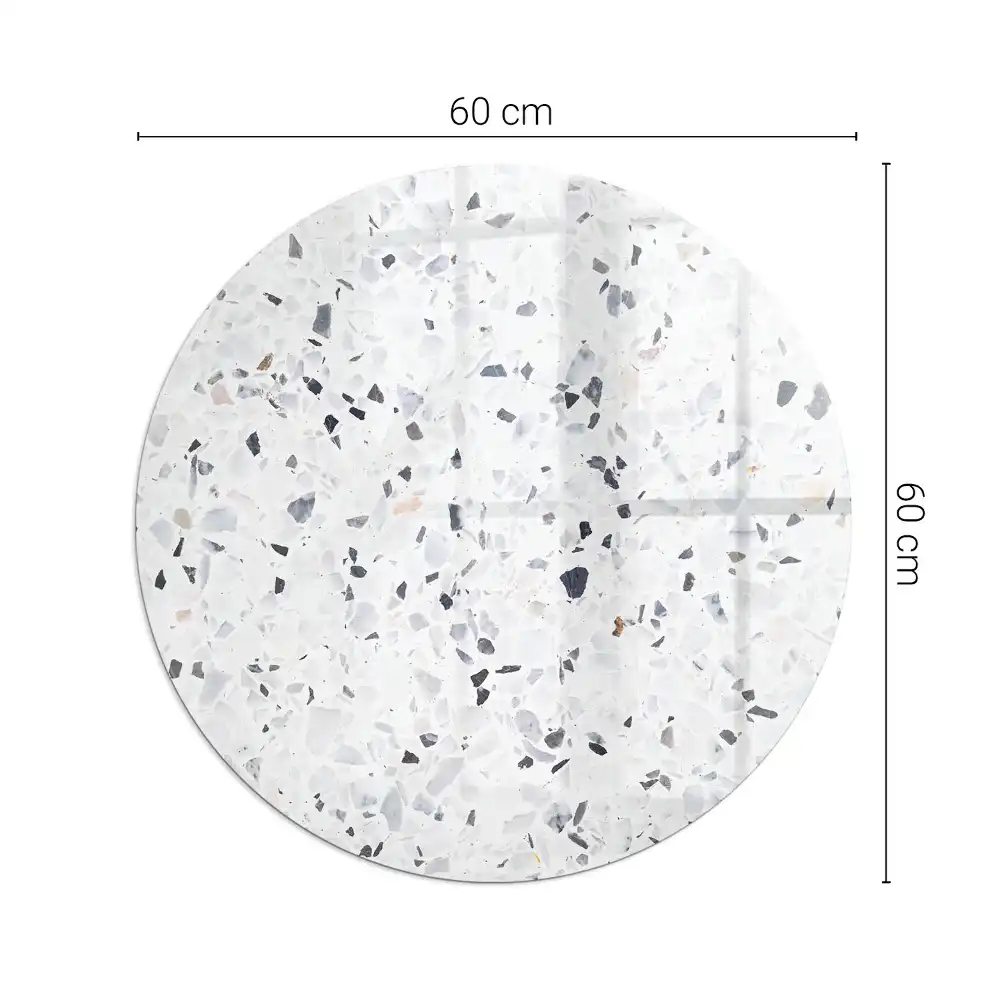Plaque de sol ronde en verre pour cheminée avec motif de particules de pierre