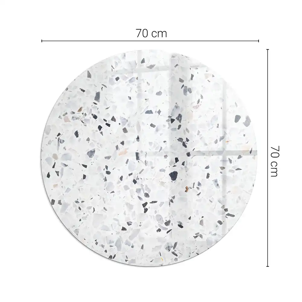Plaque de sol ronde en verre pour cheminée avec motif de particules de pierre