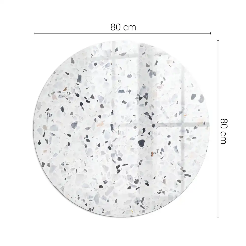 Plaque de sol ronde en verre pour cheminée avec motif de particules de pierre