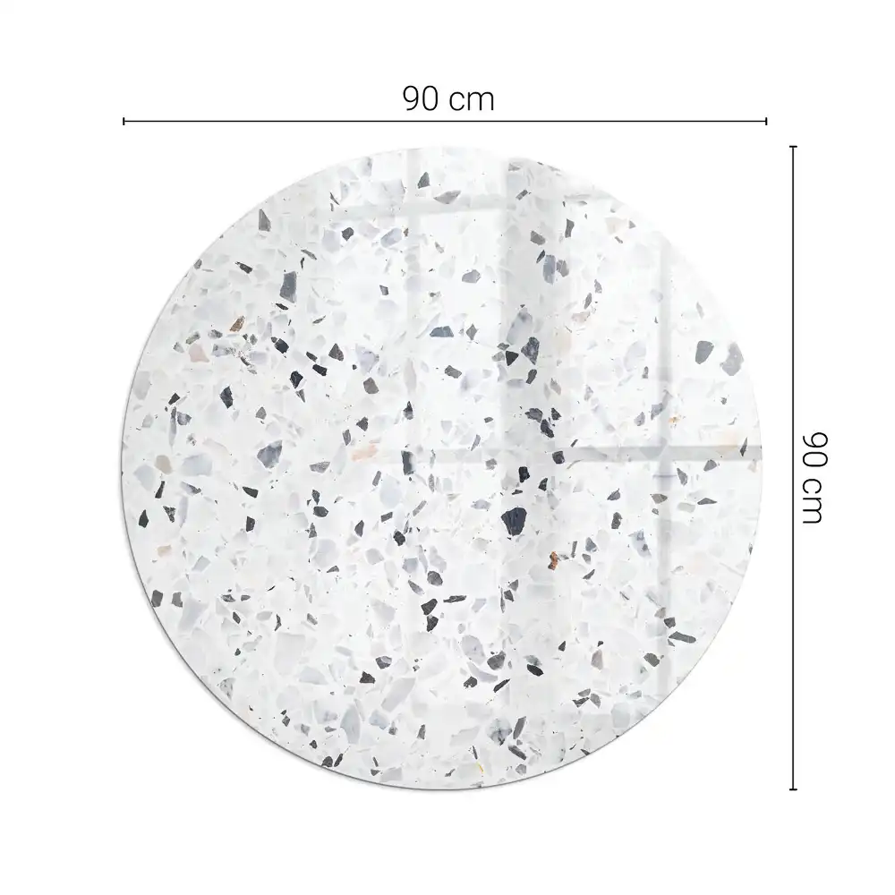 Plaque de sol ronde en verre pour cheminée avec motif de particules de pierre