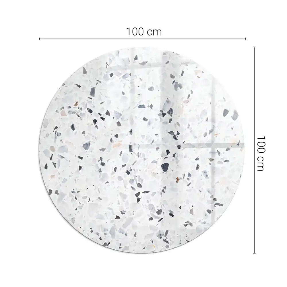 Plaque de sol ronde en verre pour cheminée avec motif de particules de pierre