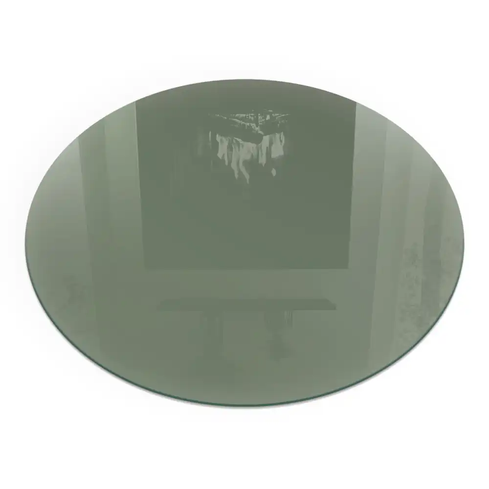 Plaque de sol ronde en verre pour cheminée couleur olive