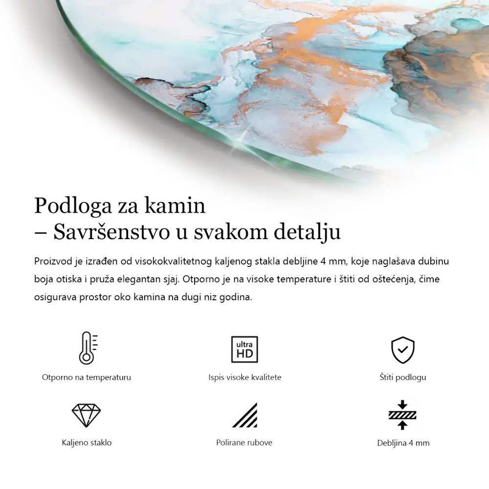 Plaque de sol ronde en verre beige pour cheminée