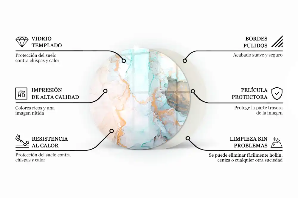 Plaque de sol ronde en verre pour cheminée couleur beige