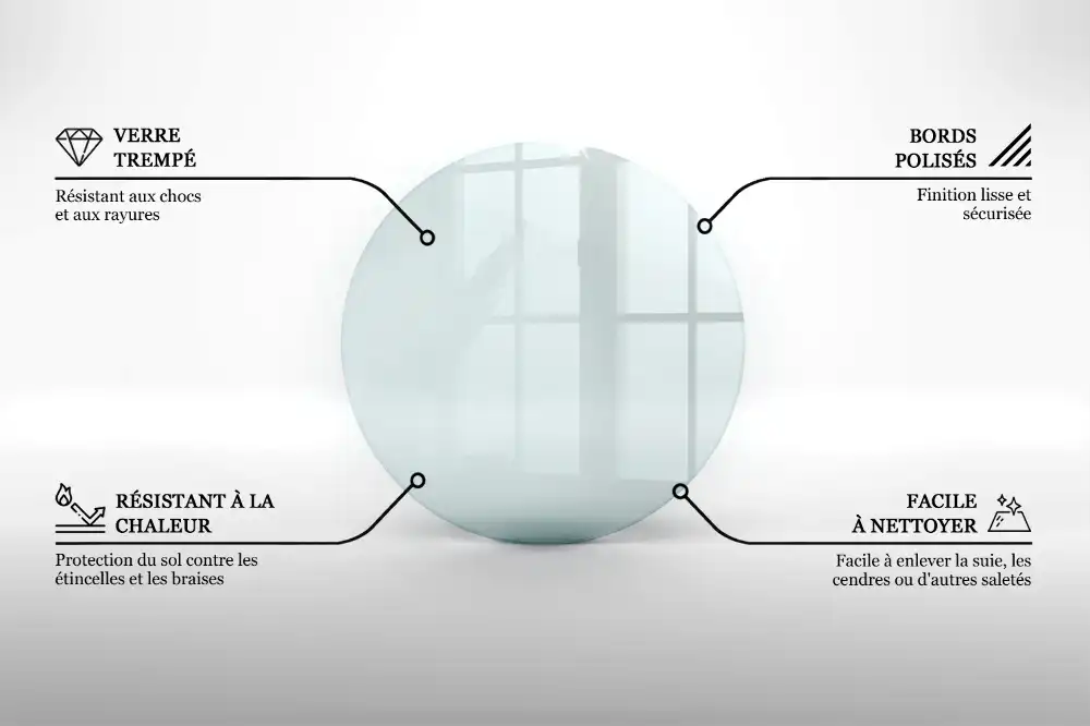 Plaque de sol pour poêle en verre transparent