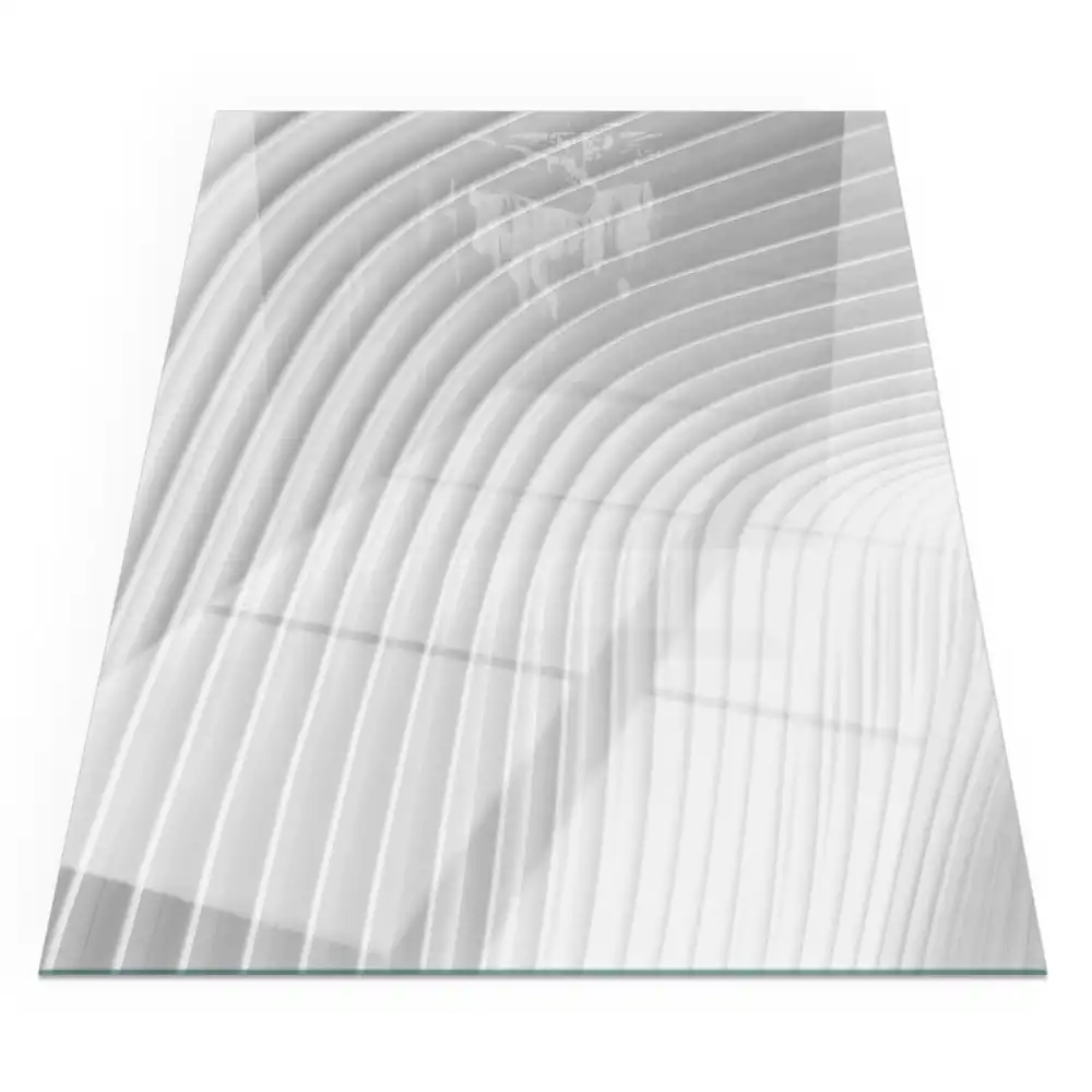 Plaque de sol rectangulaire en verre pour cheminée d'angle avec motif de vagues