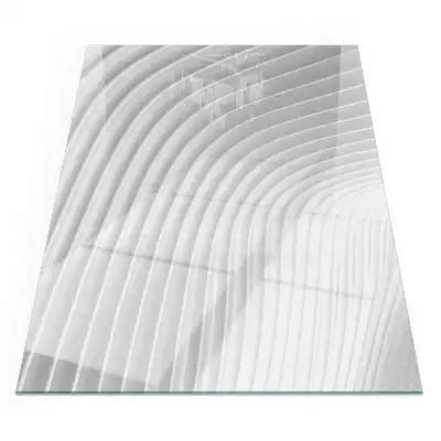 Plaque de sol rectangulaire en verre pour cheminée d'angle avec motif de vagues