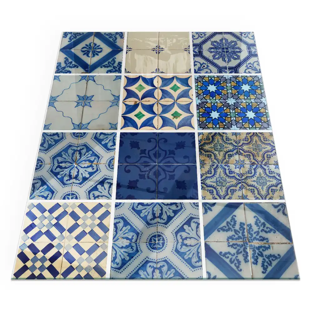 Plaque de sol rectangulaire pour poêle à bois avec motifs de carreaux de céramique