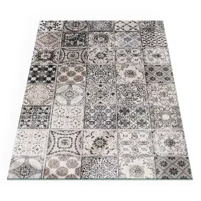 Plaque de sol rectangulaire en verre pour cheminée d'angle avec motifs de carreaux décoratifs