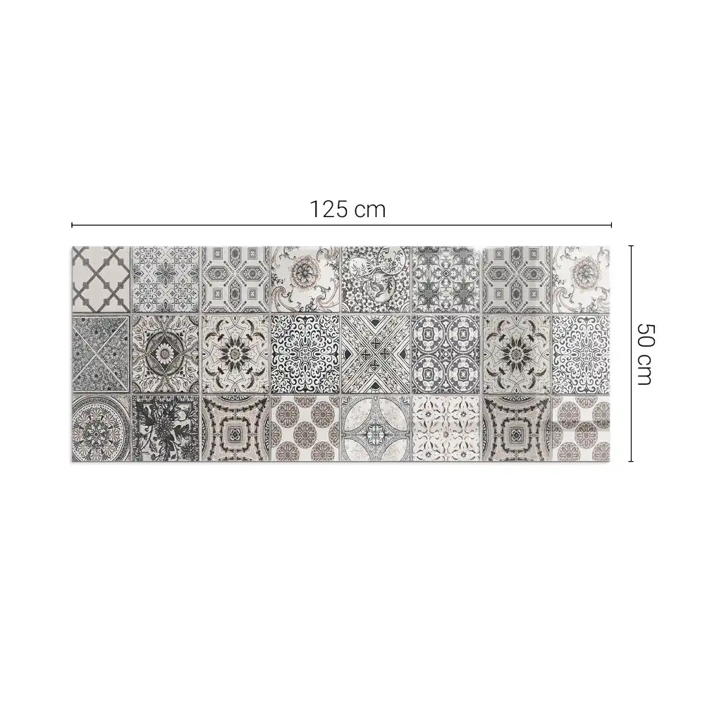 Plaque de sol rectangulaire en verre pour cheminée d'angle avec motifs de carreaux décoratifs