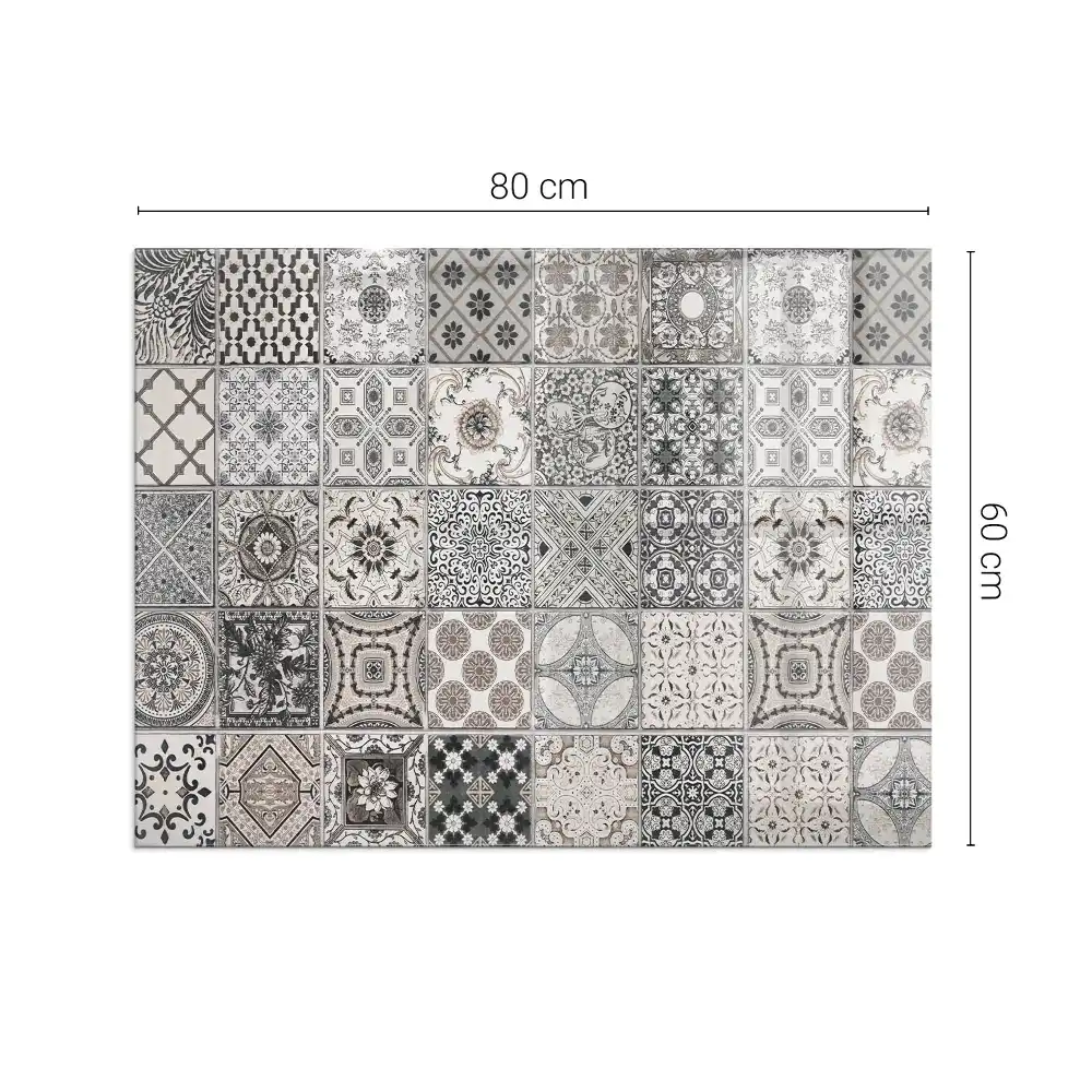 Plaque de sol rectangulaire en verre pour cheminée d'angle avec motifs de carreaux décoratifs