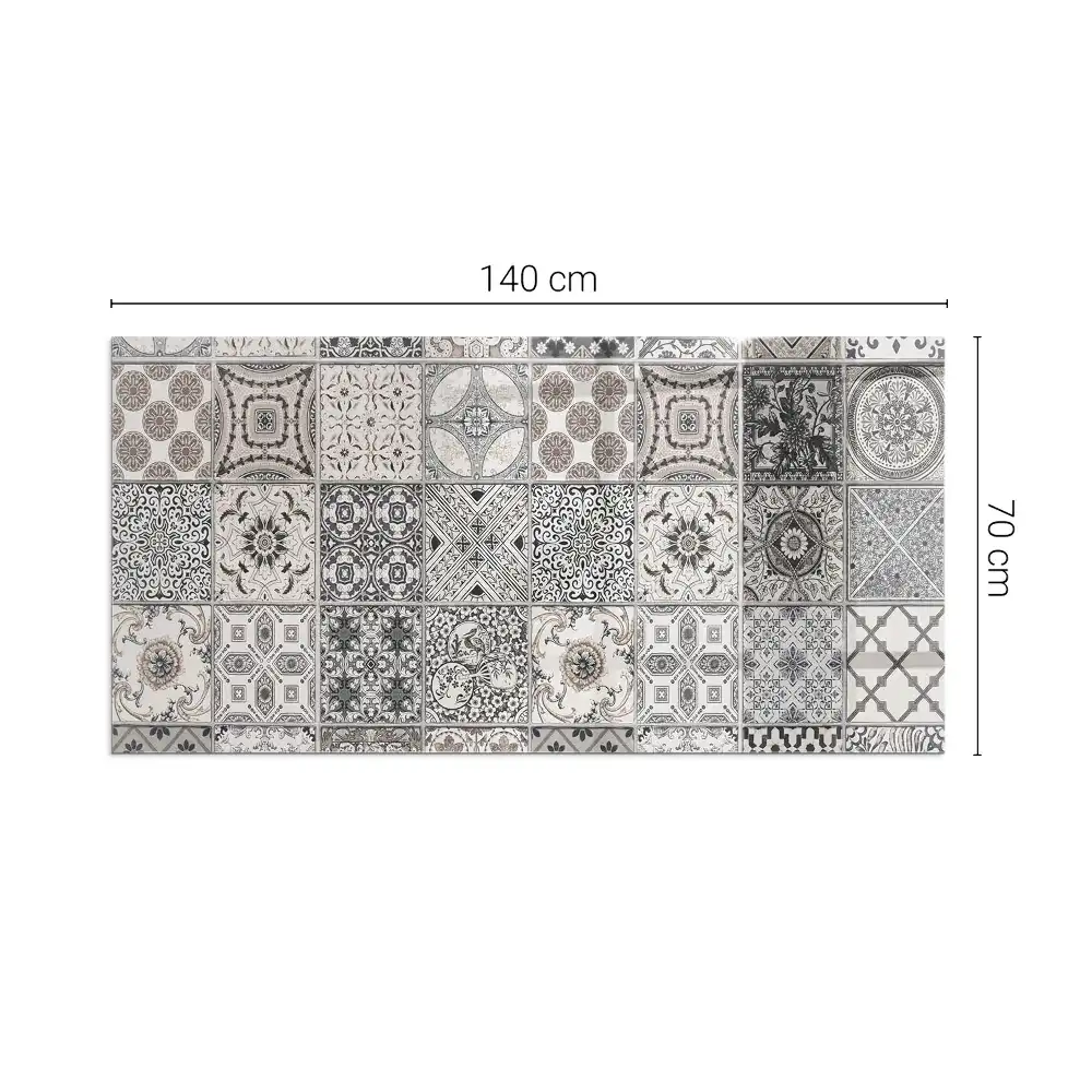 Plaque de sol rectangulaire en verre pour cheminée d'angle avec motifs de carreaux décoratifs