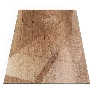 Plaque de sol rectangulaire en verre pour cheminée d'angle motif bois naturel