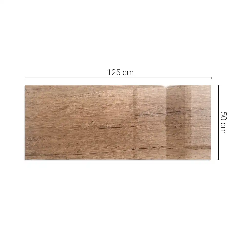 Plaque de sol rectangulaire en verre pour cheminée d'angle motif bois naturel