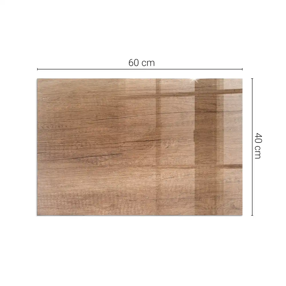 Plaque de sol rectangulaire en verre pour cheminée d'angle motif bois naturel