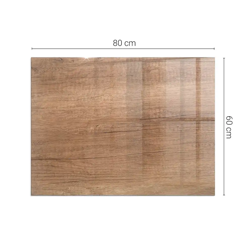 Plaque de sol rectangulaire en verre pour cheminée d'angle motif bois naturel