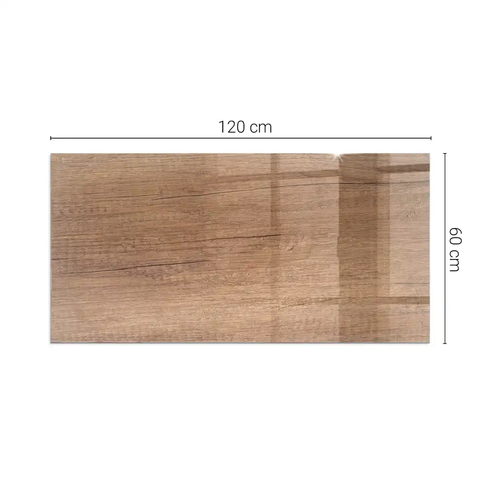 Plaque de sol rectangulaire en verre pour cheminée d'angle motif bois naturel