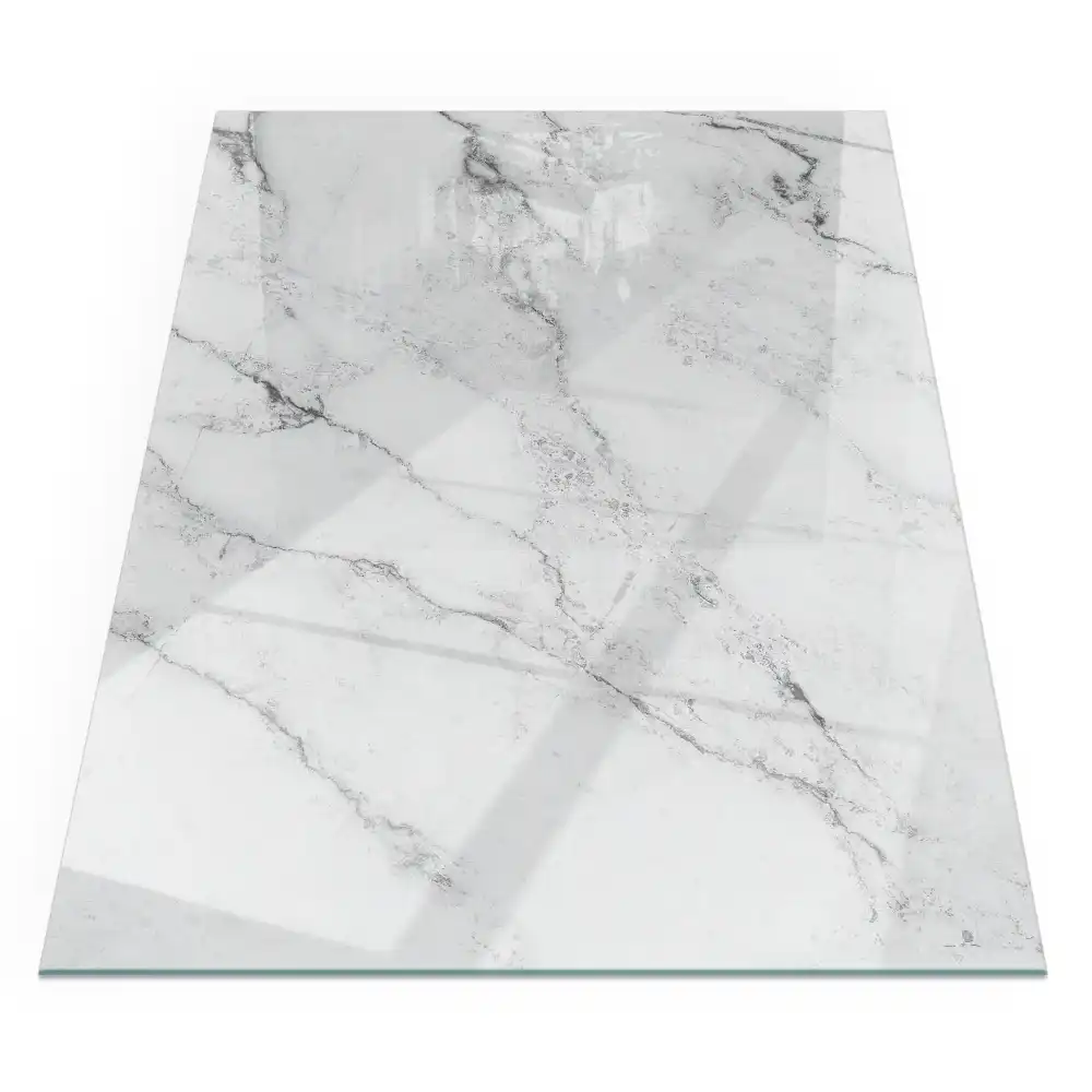 Plaque de sol rectangulaire en verre trempé pour cheminée motif marbré veiné