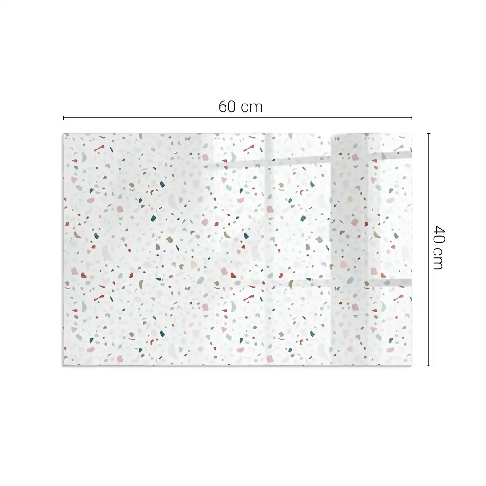 Plaque de sol rectangulaire en verre pour cheminée d'angle avec motif géométrique