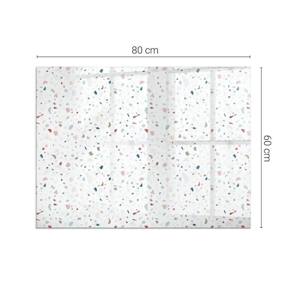 Plaque de sol rectangulaire en verre pour cheminée d'angle avec motif géométrique