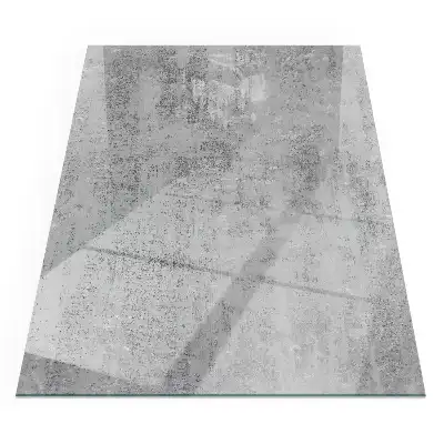 Plaque de sol rectangulaire en verre pour cheminée d'angle avec motif abstrait